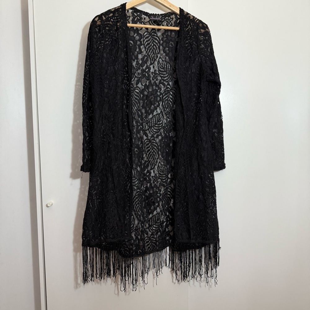 Black Lace Kimono with Fringe